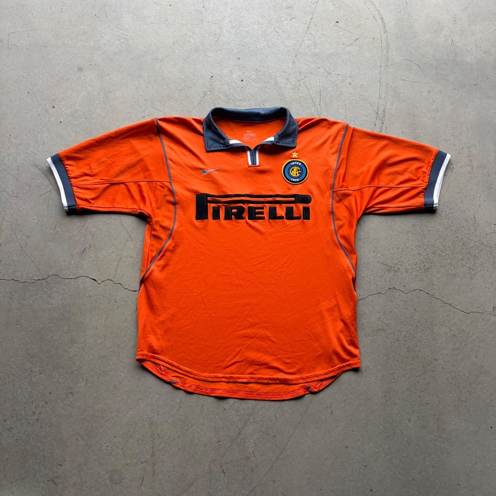 Vintage 2000 Nike Inter Milan Pirelli Soccer Jersey Orange Mens Medium UK Made